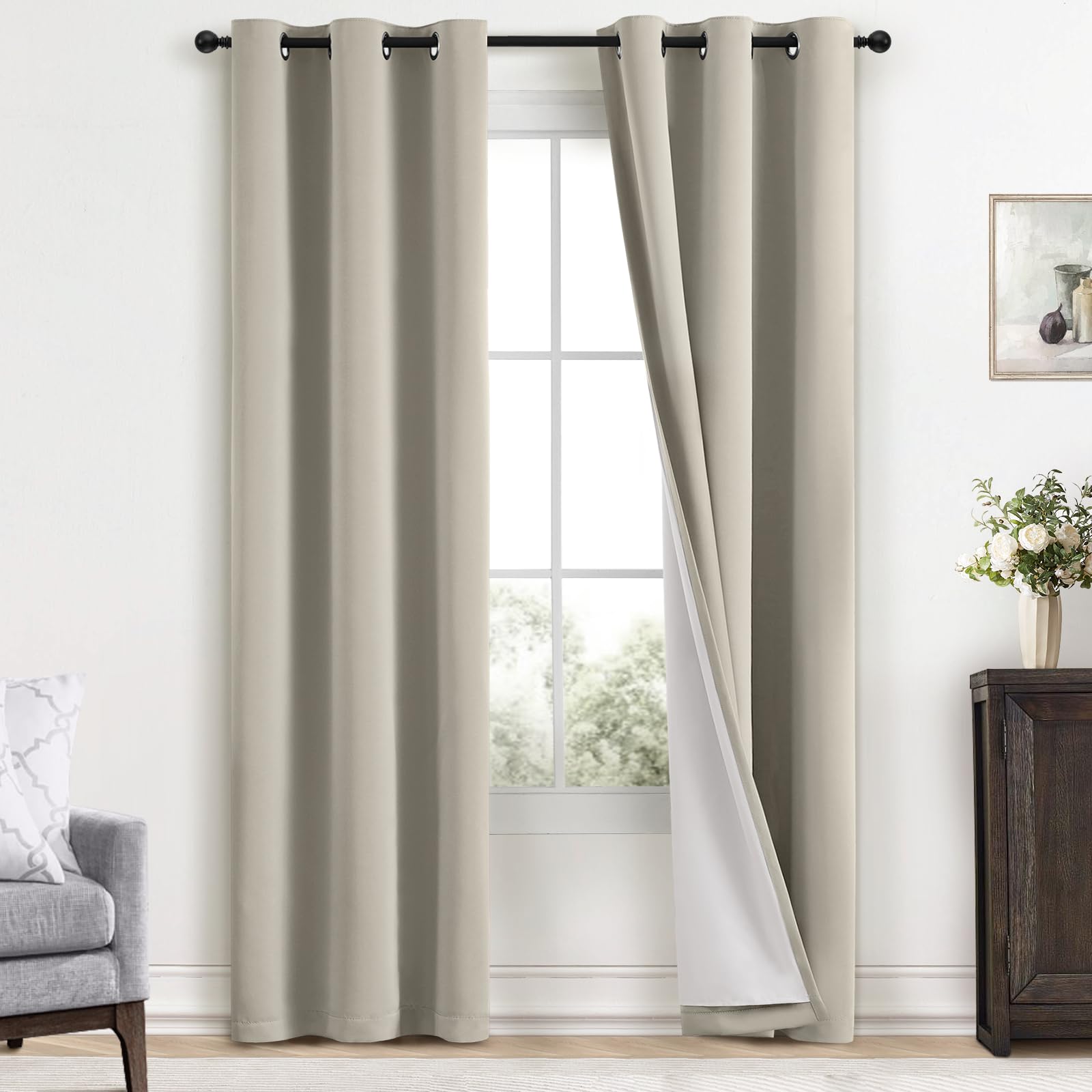 Yakamok Stone Room Darkening 100% Blackout Curtains with 2 Thick Layers-Gray Thermal Insulated Drapes Set of 2 Panels for Bedroom Living Room 38 Inches by 84 Inches Length