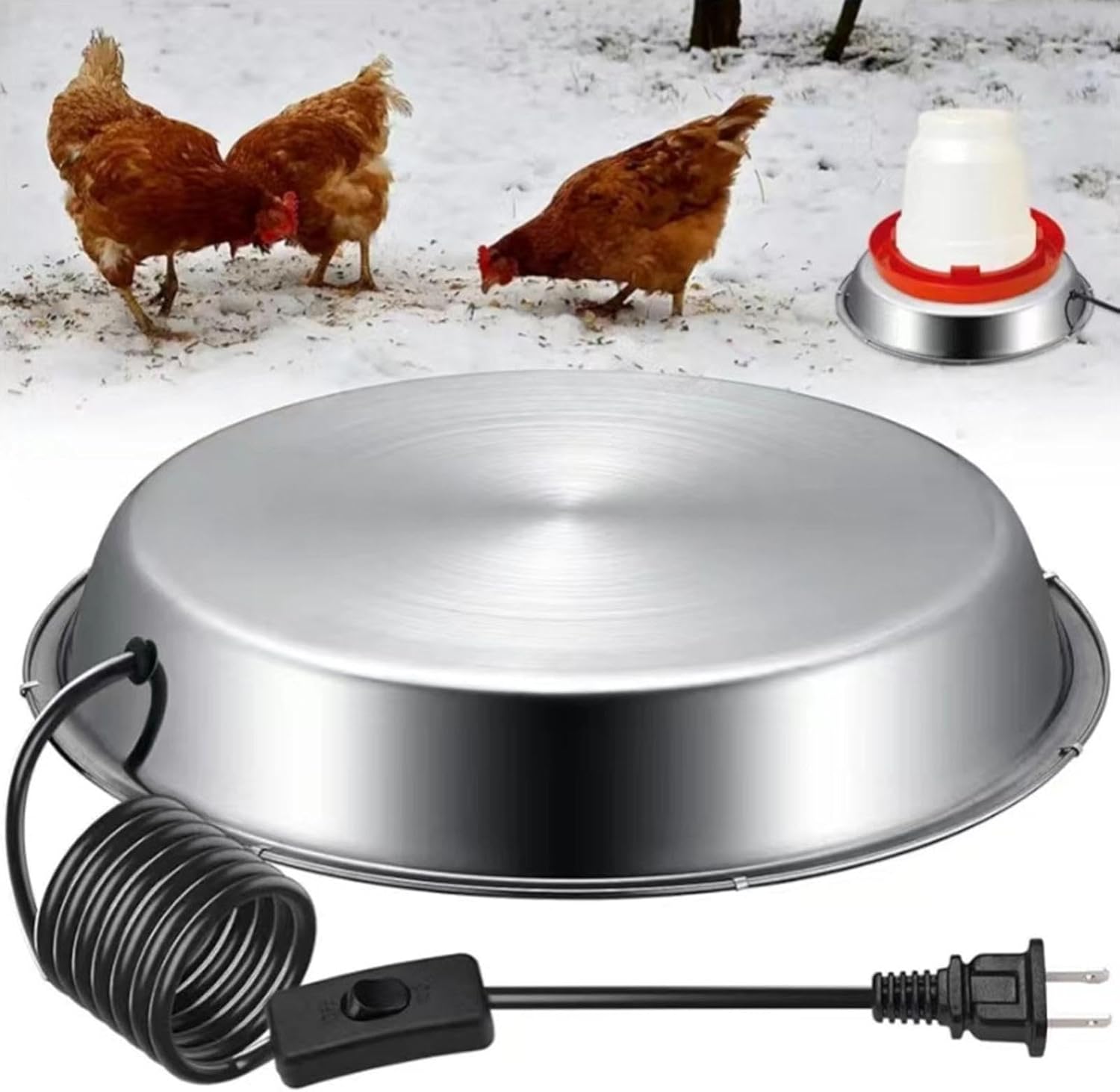 Heated Chicken Waterer Base for Winter, Outdoor Heated Chicken Poultry Bath Drinking Water, Outside Heating Poultry Feeder for Poultry Lovers (Sliver, 12in)