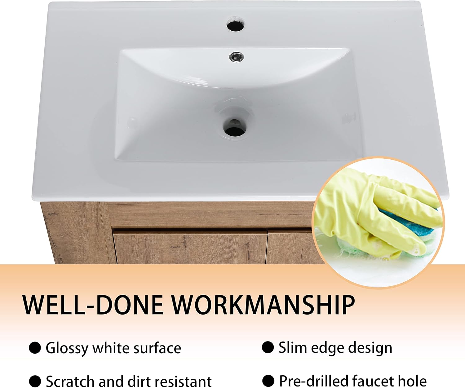 30" Bathroom Vanity with Sink, 30 Inch Floating Bathroom Vanity, Modern Bathroom Vanity, Brown Wall Mounted Cabinet Set