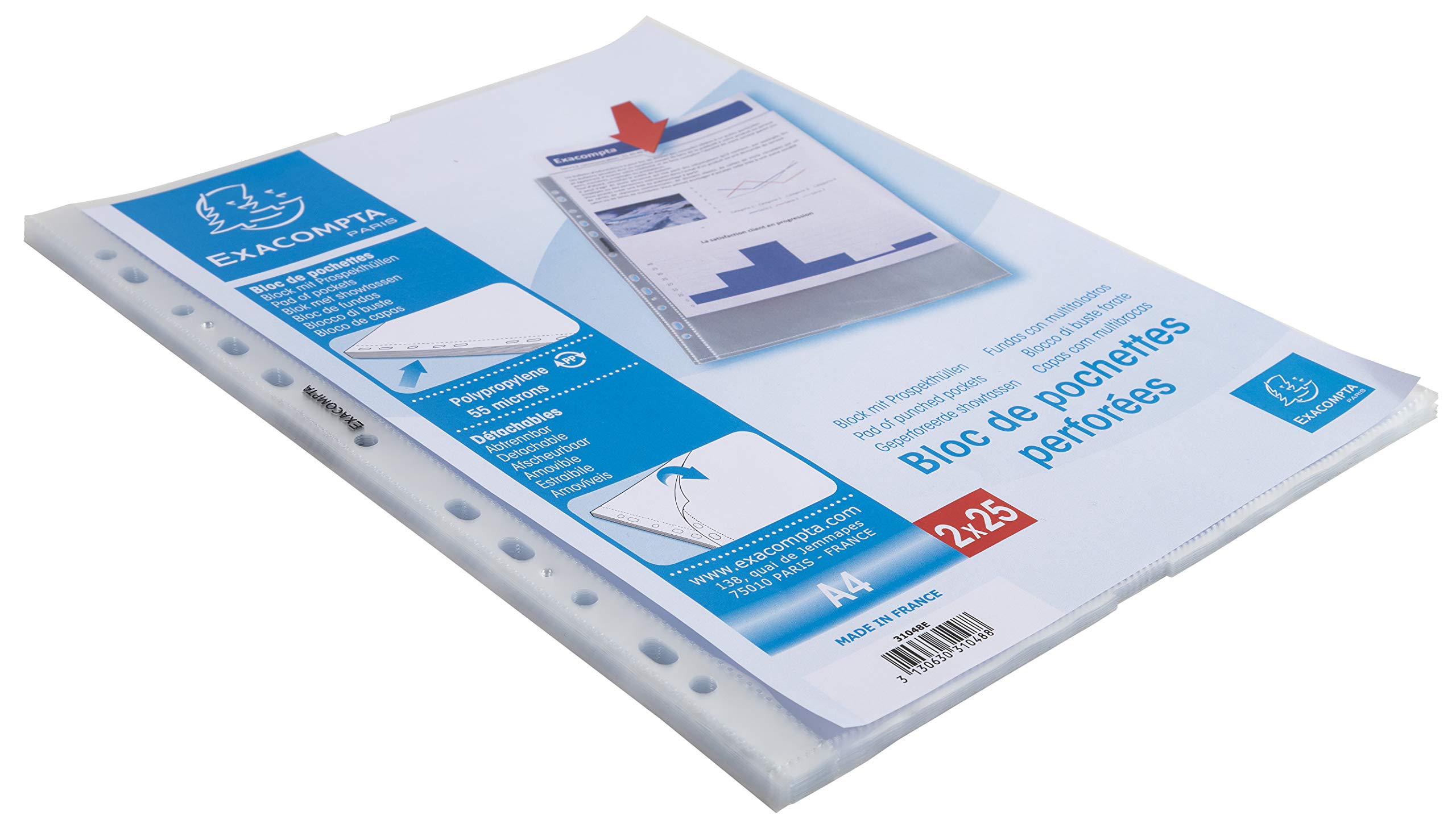 Exacompta Punched Pockets A4 Clear Transparent 50 Microns Pp (Polypropylene) Top Opening 31048E Pack Of 50