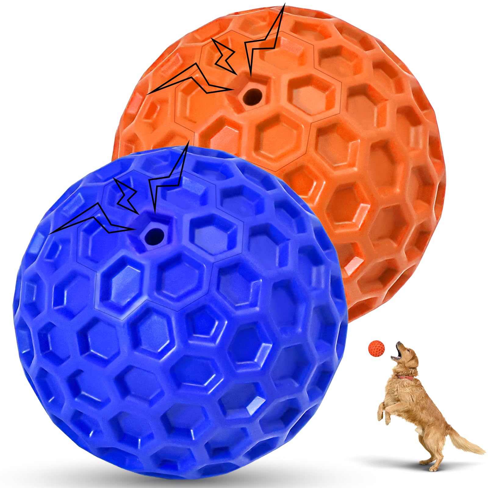 Paquete de 2 bolas indestructibles chirriantes para perros masticadores agresivos, juguetes interactivos para dentición, aliviar la ansiedad. Juguete para perros para razas grandes, medianas y