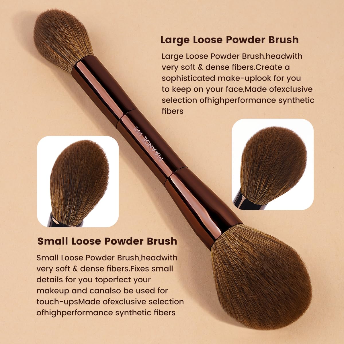 MAANGE Set di 15 pennelli da trucco a doppia estremità, con punta angolata/rotonda, per fondotinta, contouring, sopracciglia, ombretto, correttore (marrone)