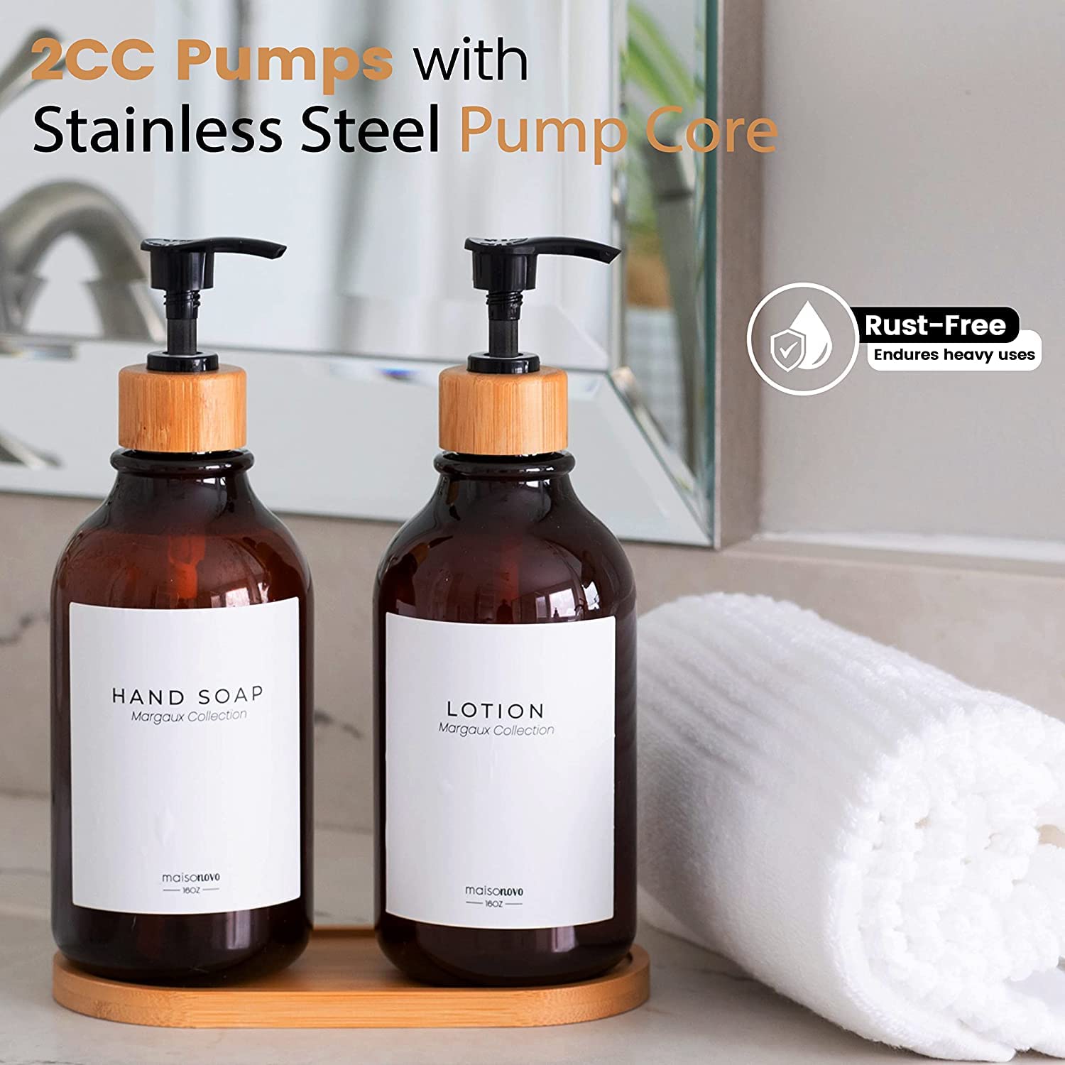 Lot De 2 Distributeurs De Savon à Pompe 500 Ml - Marron - Pour Cuisine, Salle De Bain - Rechargeables