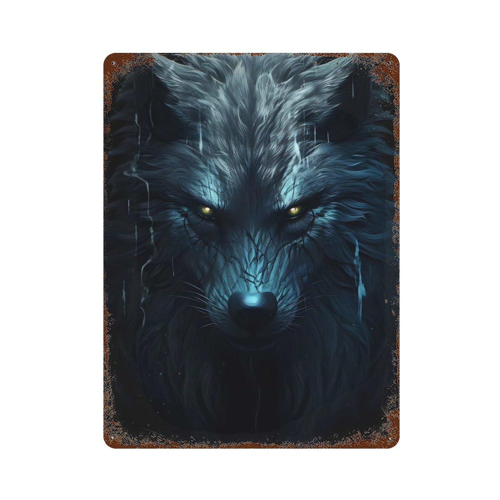 Spirit Wolf 15.7"x11.8" Distressed Metal Wall Sign, Retro Wall Decor for Garage, Bar And Workshop Decor