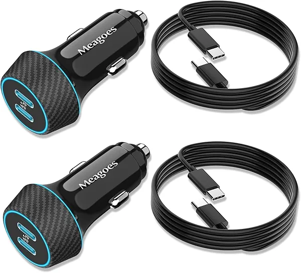 2 Pack 90W USB C Car Charger Super Fast Charging for iPhone 17 Pro Max/Air/16/15/iPad, Samsung Android Phone, Dual 45W PD Port Auto Accessories, 12V Cigarette Lighter Adapter with 3.3 ft Type C Cord