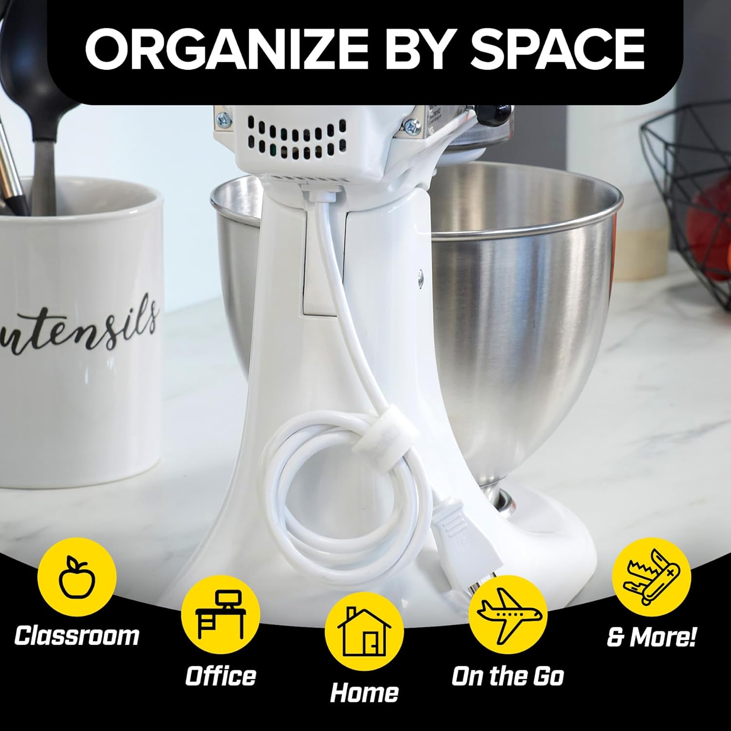 Self-Gripping Cable Ties by Wrap-It Storage, White, 40 Pack (5 Inch and 8 Inch Straps) – Reusable Hook and Loop Cord Organizer Cable Ties for Cord Management and Desk or Office Organization