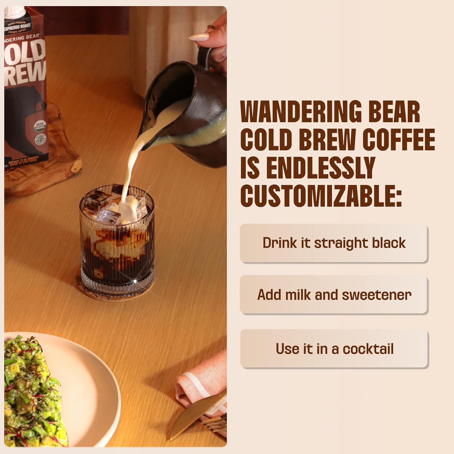 Wandering Bear Decaf Cold Brew Coffee - Bold, Smooth, No Sugar Added, Shelf-Stable, Ready to Drink, Gluten Free & Vegan Decaf Iced Cold Brewed Coffee Drink - 32 fl oz, 6 pack