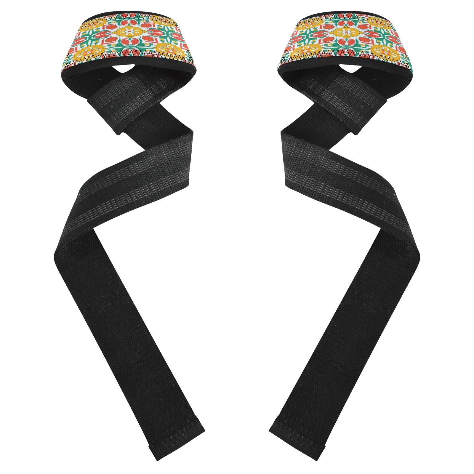 STAYTOP Mexican Style Ceramic Tiles Wrist Straps for Weightlifting,Lifting Straps with Neoprene Cushioned Wrist Padded and Anti-Skid Silicone for Strength Training,Bodybuilding,Deadlifting