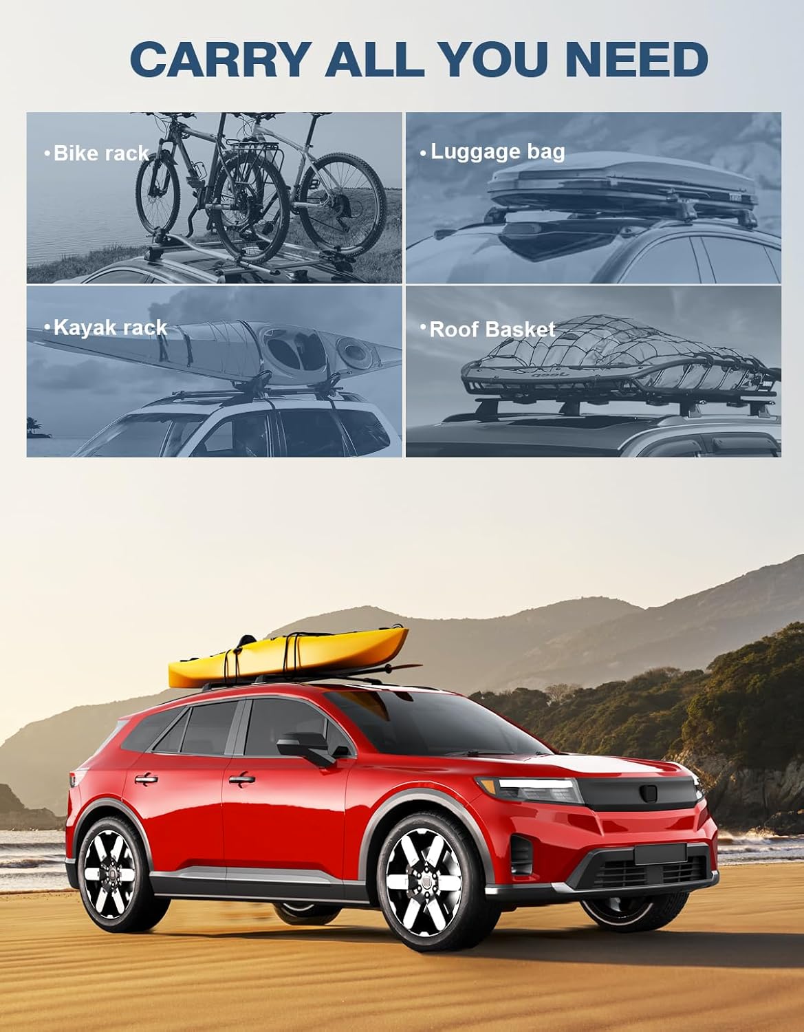 Roof Rack Cross Bars 220lbs Compatible with Honda Prologue Touring 2024 2025 2026, Heavy Duty All-Metal Aluminum Crossbar Luggage Racks Roof Rails Rooftop Black Accessories