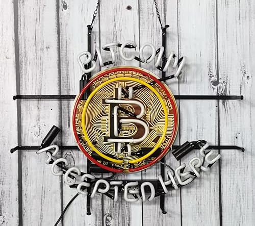 Miniatura 3 de Cartel de neón de Bitcoin, hecho a mano, tubo de neón de vidrio real, cerveza, Bitcoin Aceptado Here, letrero de neón de alta definición, tablero de