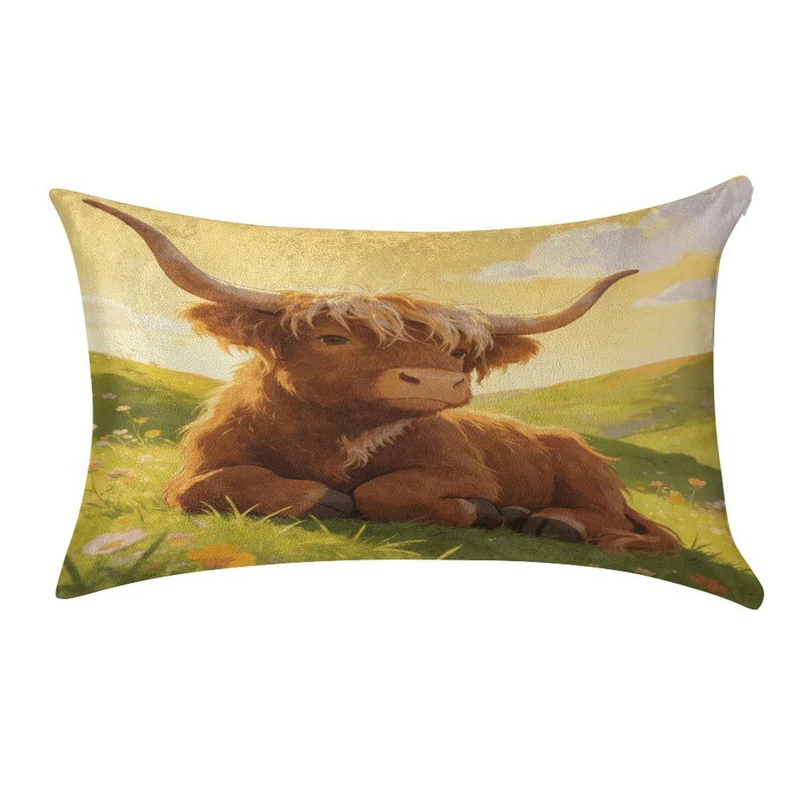 Fodpand Style Highland Cow Chillin Pillowcase,Elegant Designed Home Decor,Velvet Pillowcase,Soft And Cozy,Pillow Case Cover With Hidden Zipper For Bedroom, Sofa, Couch