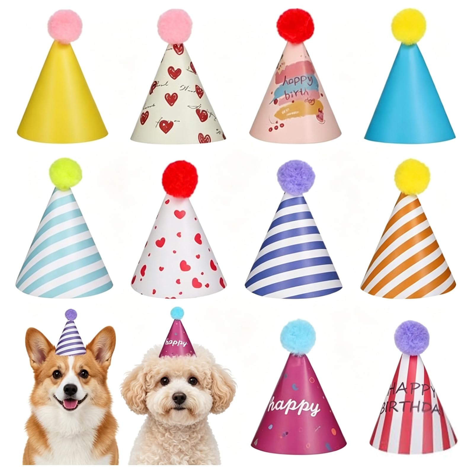 VELKEZ 10 Mini Pet Party Hats for Kids, Teddy Bear Cone Hats - Birthday Hats for Toy Animals & Children's Celebrations (multicolor1) — image 1