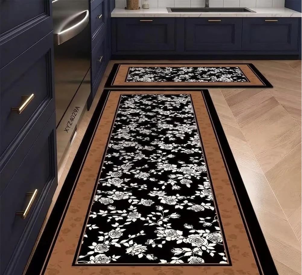 LADILA 2 Piece Kitchen Mats, Waterproof Memory Foam Kitchen Rugs, Standing Desk Mat Floor Mats, Comfort Runner Rug Carpets for Kitchen Floor, Waterproof Comfort Standing Mat (D - 7)