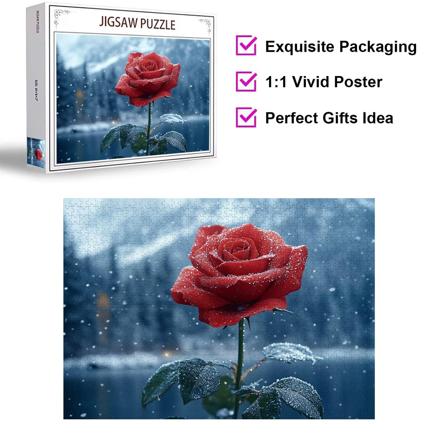 Puzzle 5000 Teile für Erwachsene, 3D Puzzle Rose Holzpuzzles, n-550 | Puzzlematte Schnee, Heimunterhaltung, Entspannung Meditationspuzzle, Impossible Klassische Jigsaw Puzzles, Home Decoration