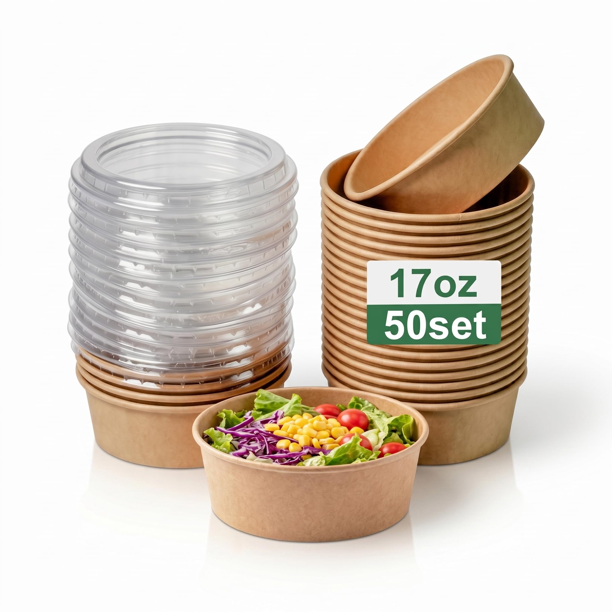 Bols à salade jetables et robustes de 500 ml avec couvercles étanches, lot de 50 pièces