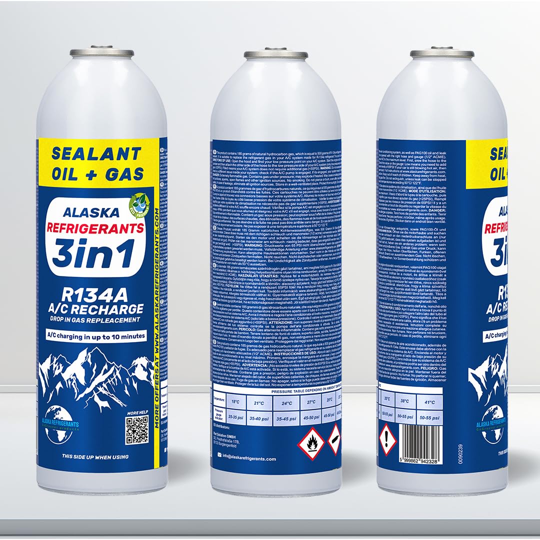 4 x Alaska Refrigerants 3in1 R134a Refrigerante sostitutivo con olio PAG 100 e sigillanti