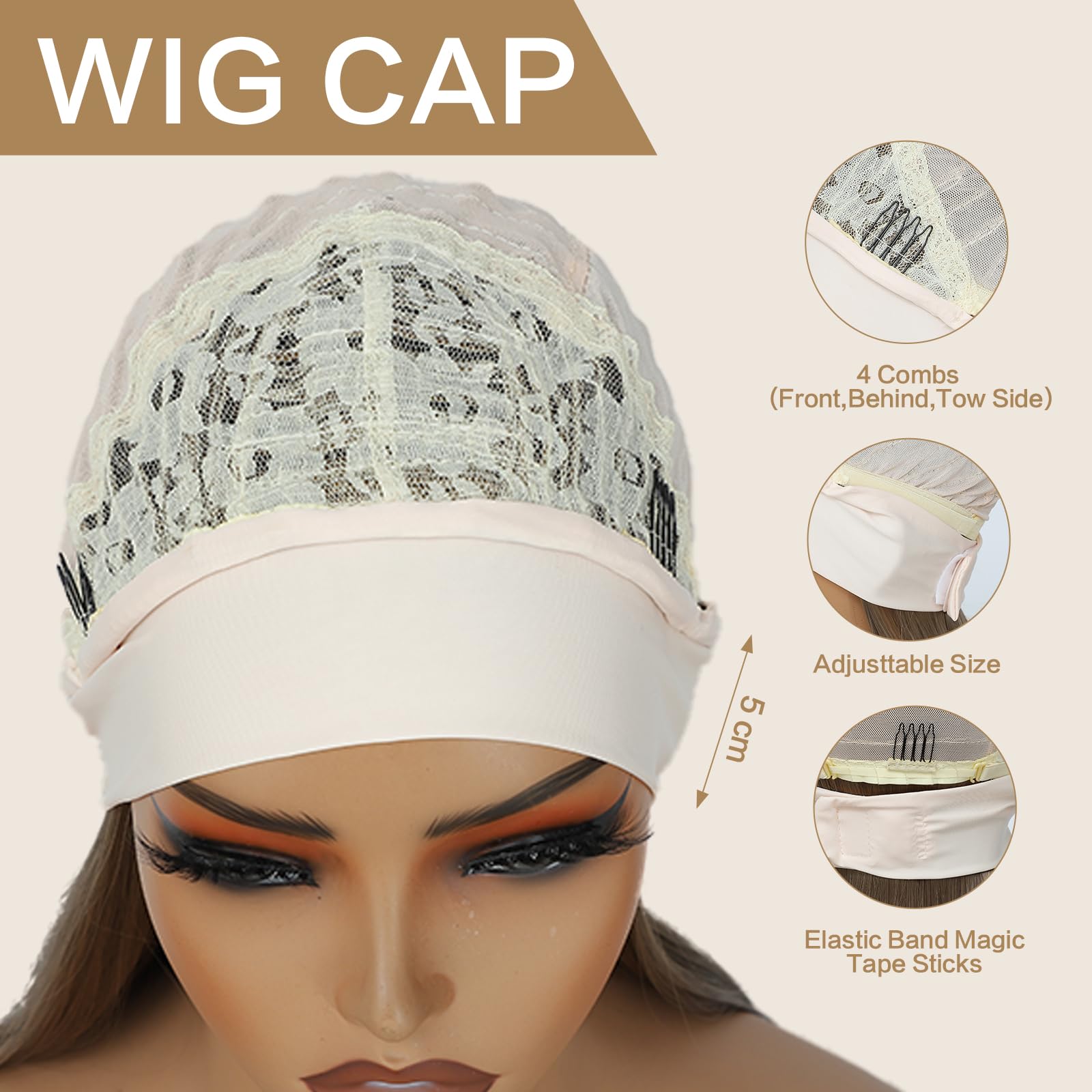 Yacurcur Headband Wigs Silky Straight Hair Glueless Headband Wig None Lace Front Headband Wig Synthetic Straight Hair Headband Wigs for Women 150% Density Blonde with Brown Color 28 Inch - Image 4