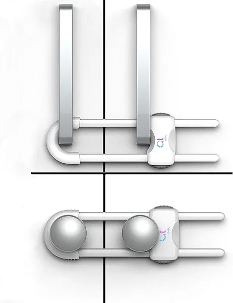 QT BABY Baby Proofing Cabinet Locks | Adjustable U Shaped Baby Safety Latches for Drawers, Fridge, Closet |Modern Baby Proofing Cabinet Lock with Extra Secure Lock Buttons (Pack of 2, White)