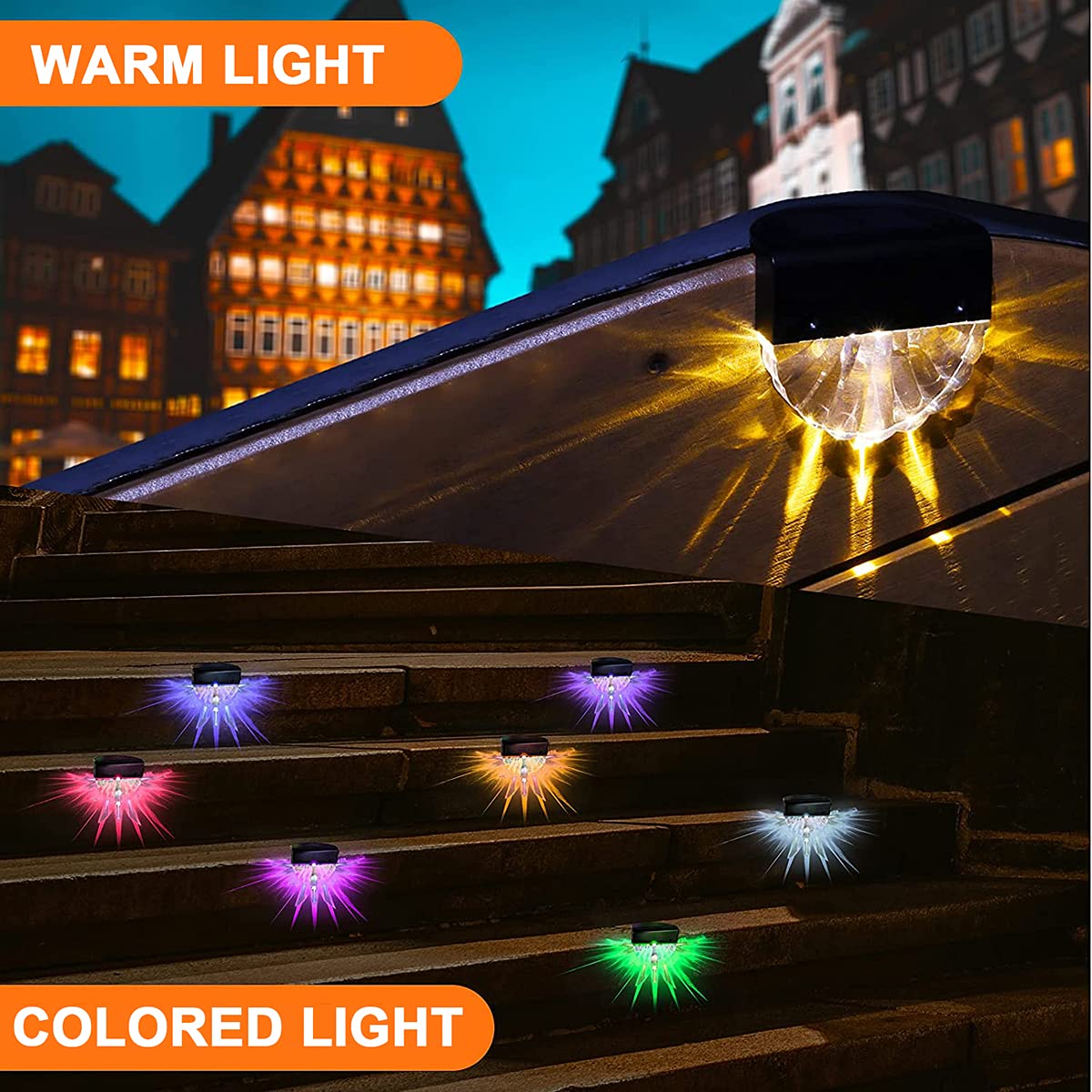 Lampy płotowe solarne, zewnętrzne lampy ścienne do oświetlenia schodów, wodoodporne IP65, dekoracyjne oświetlenie na ścieżkę, podwórko, patio, schody, schody, schodów i płotów, ciepłe i kolorowe światło, 6 szt