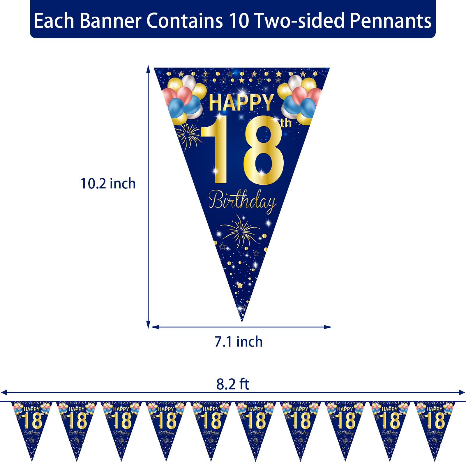 40 bandierine blu navy per 75° compleanno, blu navy e glitter oro per 75° compleanno, decorazione per feste, striscioni triangolari per 75° compleanno, per uomini e donne
