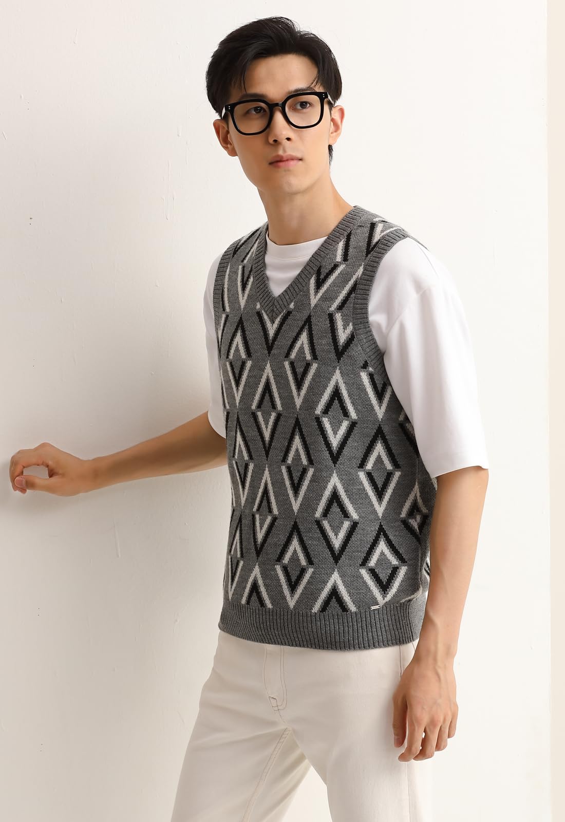 Suéter de Punto sin Mangas de Cuello V para Hombres Blusa Delgada para Hombres de Color sólido