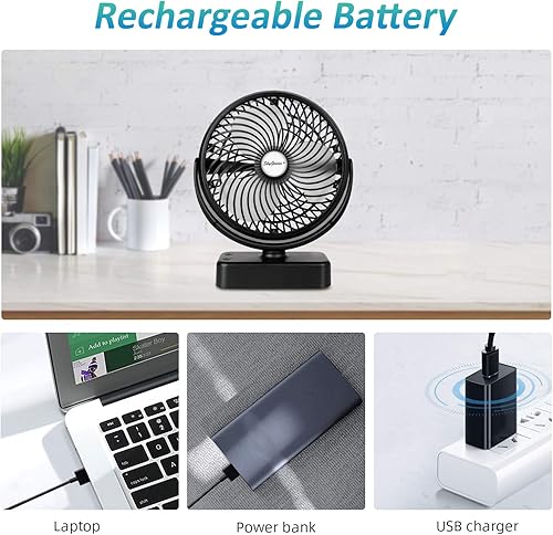 Miniatura 3 de SkyGenius Ventilador de camping de 7 pulgadas con linterna LED, batería recargable de 5000 mAhventilador operado por USB con gancho para colgar para