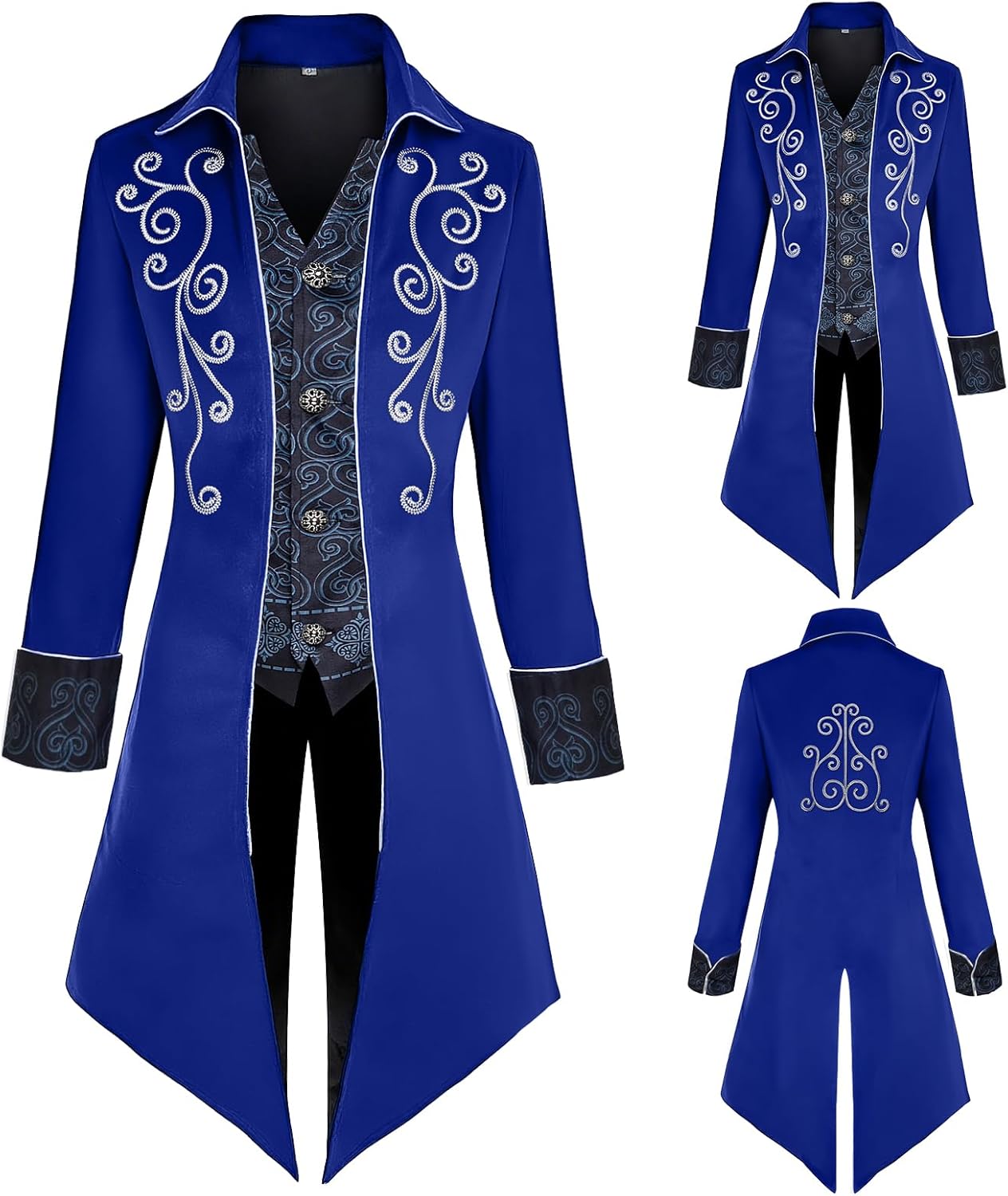 Men's Medieval Steampunk Jacket,Victorian Coat Renaissance Gothic Tailcoat,Halloween Vampire Costume