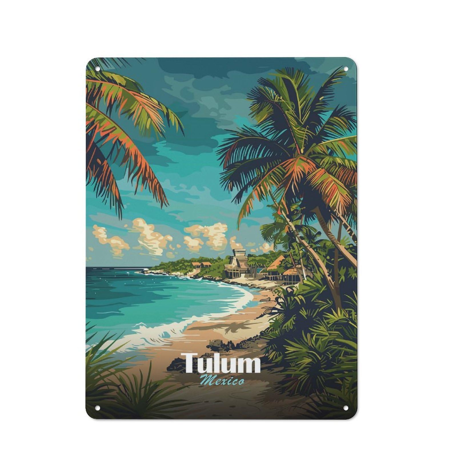 Junmoney Tulum Mexico Beach Travel Rustic Tin Sign 40X30cm For Living Room Or Hallway, Suited To Living Room Decor Lovers