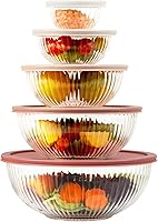 Freshmage 5-Piece Glass Mixing Bowls with Airtight Lids - 0.2/0.5/1.1/2.1/3.7Qt, BPA-Free, Dishwasher Safe for Baking & Meal Prep