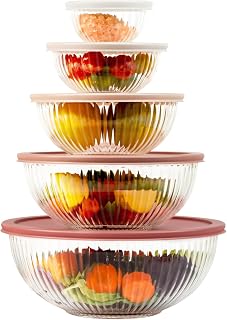 Freshmage 5-Piece Glass Mixing Bowls with Airtight Lids - 0.2/0.5/1.1/2.1/3.7Qt Borosilicate Set, BPA-Free, Dishwasher Safe for Baking & Meal Prep