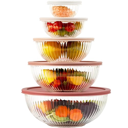 Glass Mixing Bowls with Lids Sets, 5 Packs Glass Bowls