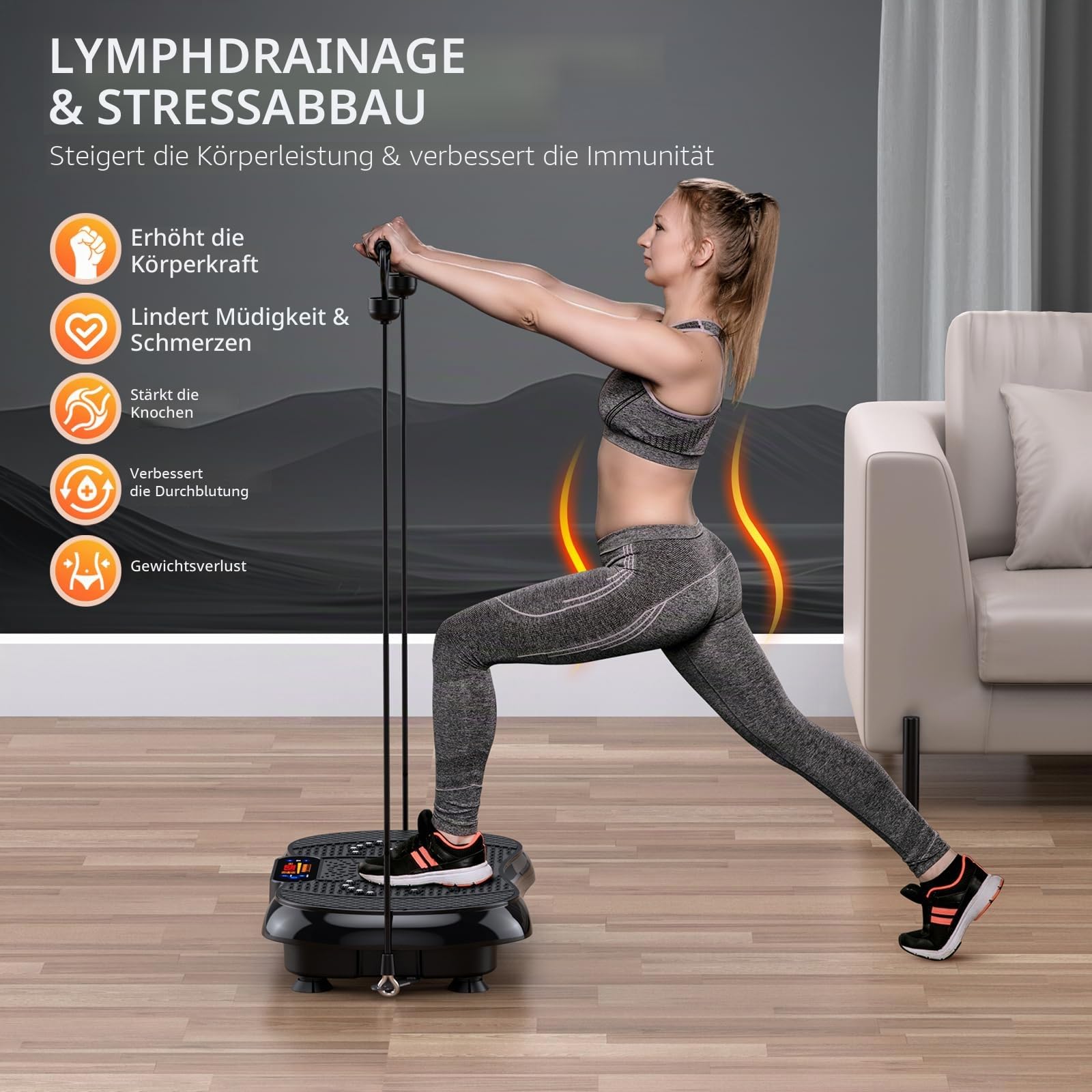 PBYRD Vibrationsplatte, 999 Intensitätsstufen + 5 Trainingsprogramme, Massagegerät & Fitnessgeräte für Ganzkörpertraining, 150 kg Kapazität Vibrationstrainer Zuhause für Abnahme, Muskelaufbau, Shaping