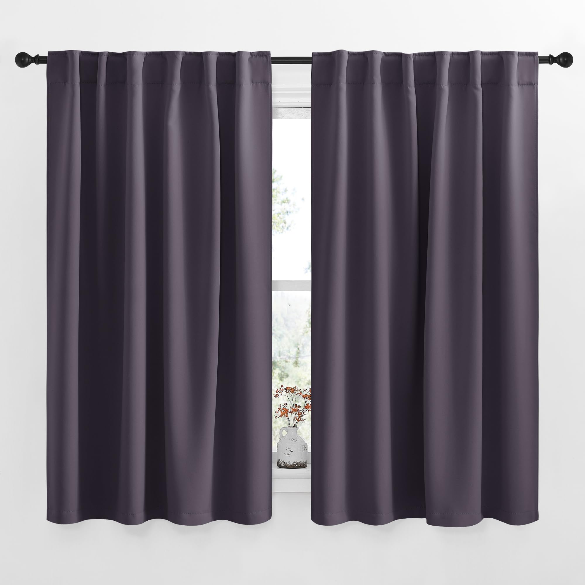 NICETOWN Blackout Curtain Panels for Living Room - (Greyish Purple Color) 52x63 Inch, 2 Panels Set, Room Darkening Blackout Drapes for Window