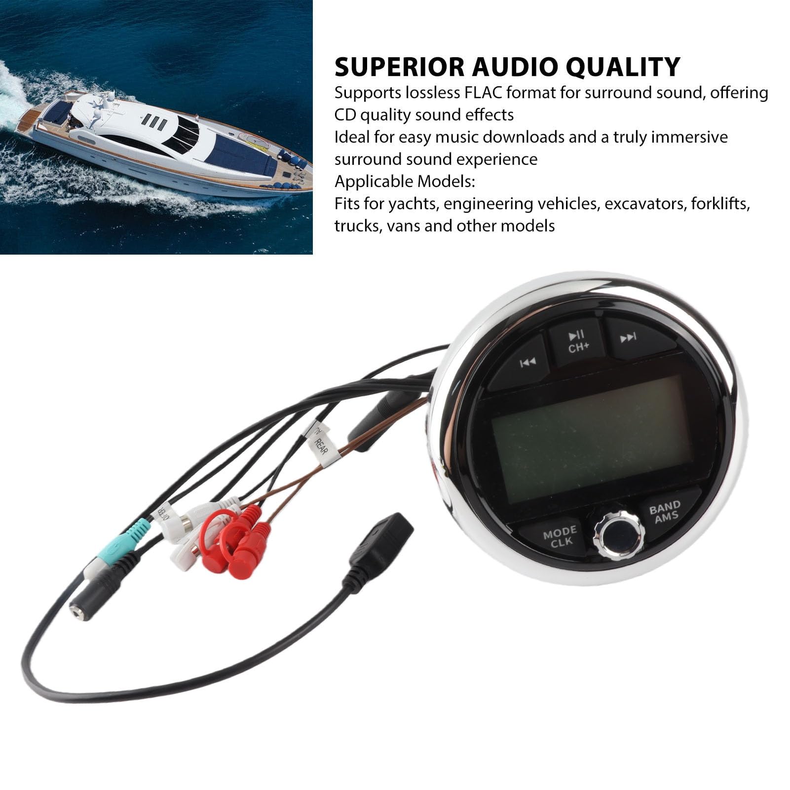 Lettore Audio Musicale per Barca MP3, Ricevitore Stereo Marino DC 12V Lettore MP3Ricevitore Musicale Audio Multimediale Digitale per Yacht RV Veicolo di Ingegneria Nave