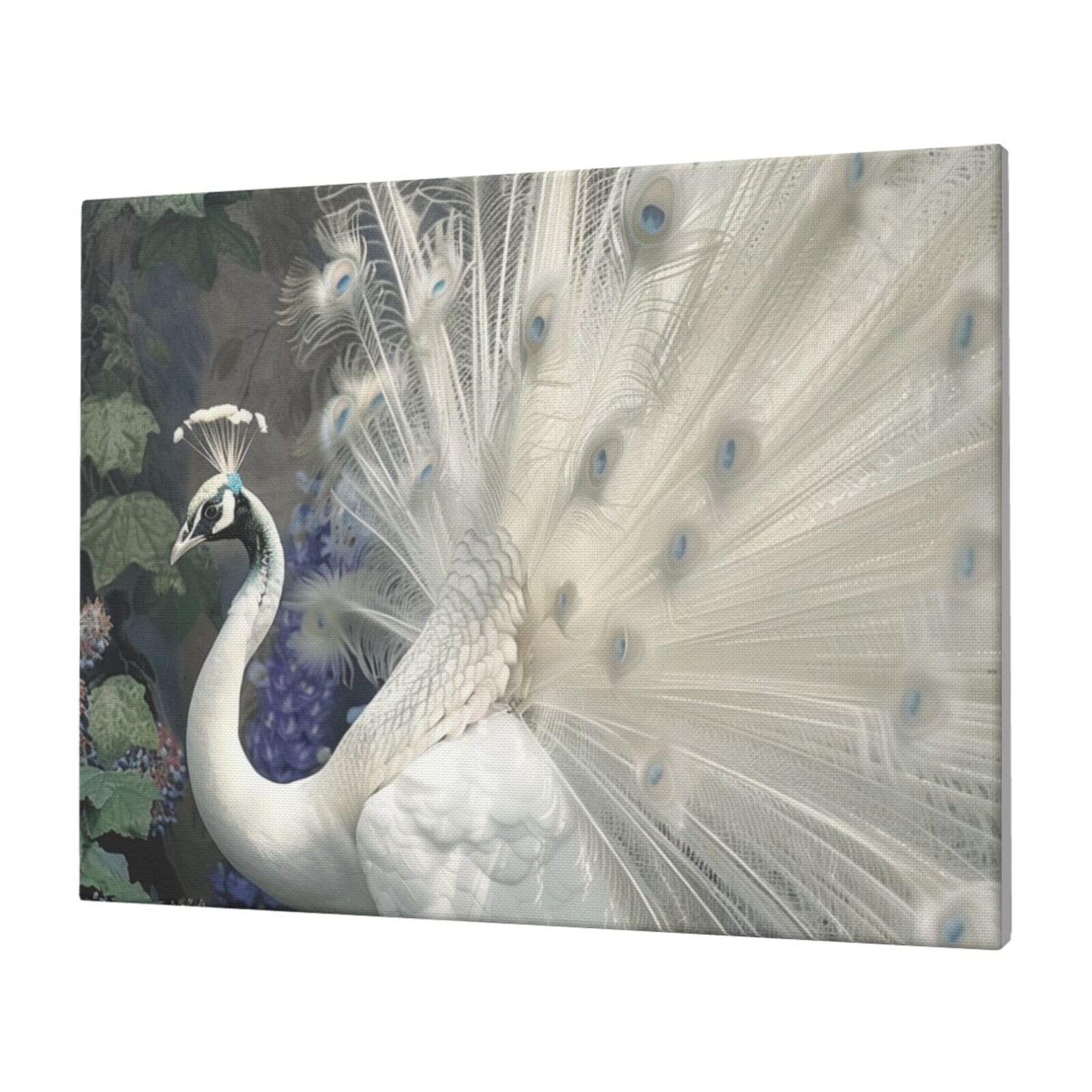 Ykljg White Peacock Printed Canvas Wall Art 40X30 Cm Decorative Artworks Pictures Print Painting Framed Artwork For Bedroom, Living Room & Office