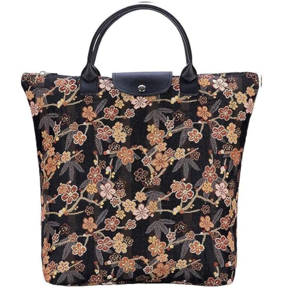 Vistkart Tote Bag Floral Bird Design Large Shoulder Tote with Snap Closure Eco-Friendly Lightweight Tapestry Foldable Reusable Shopping