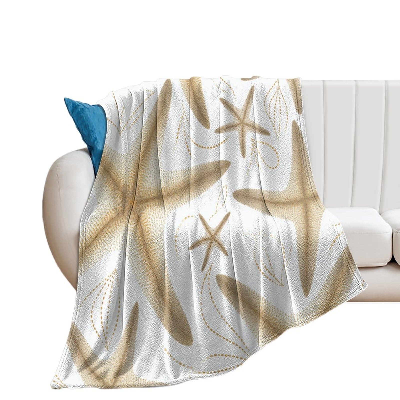 Couverture polaire en flanelle motif étoile de mer nautique pour grand lit de 178x203 cm