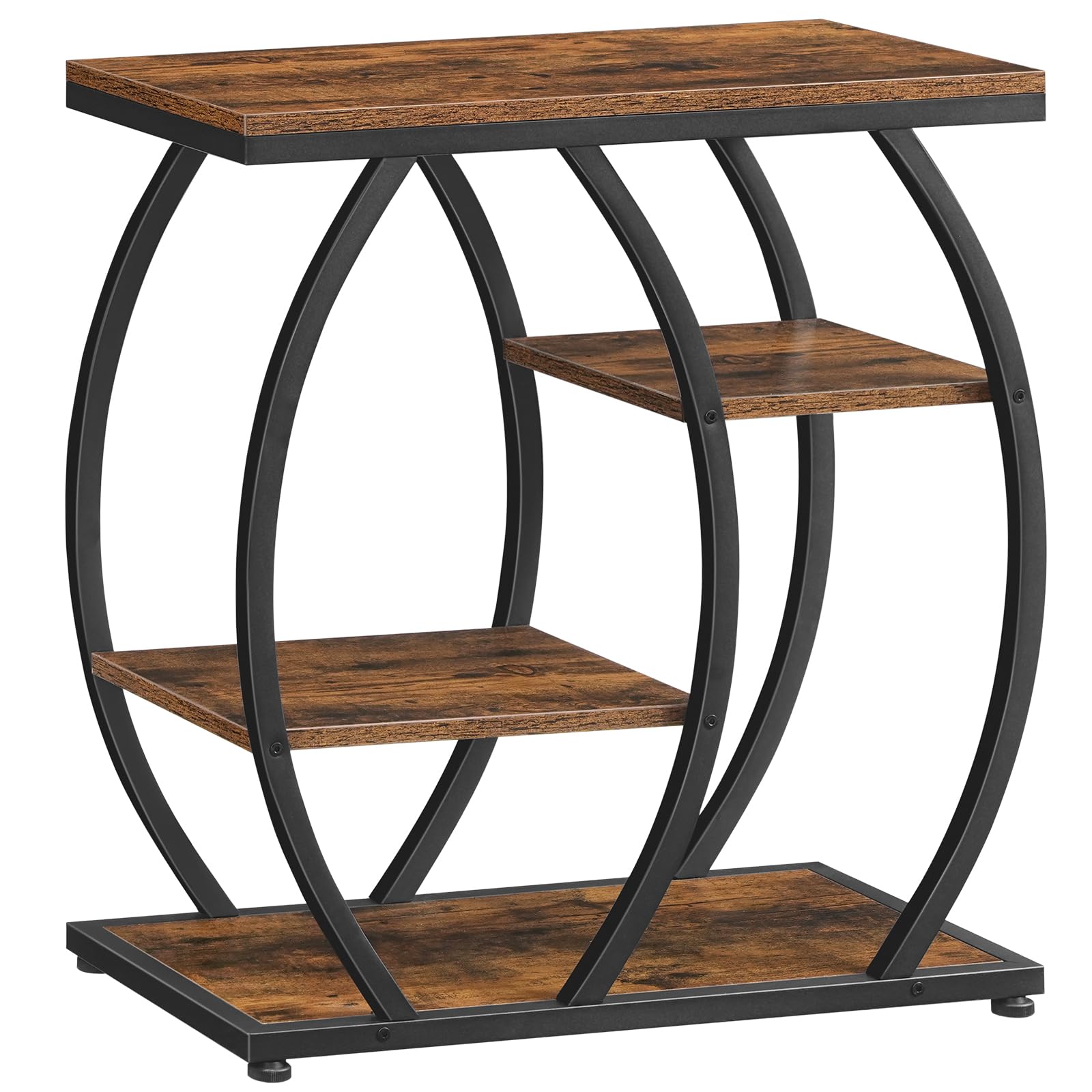 HOOBRO Mesa Auxiliar Estilo Industrial, Mesita de Centro con 4 Estantes, Mesa de Sofá Estrecha con Tableros y Estructura Metálica, para Sala, Dormitorio o Despacho, Marrón Vintage y Negro EBF164BZ01