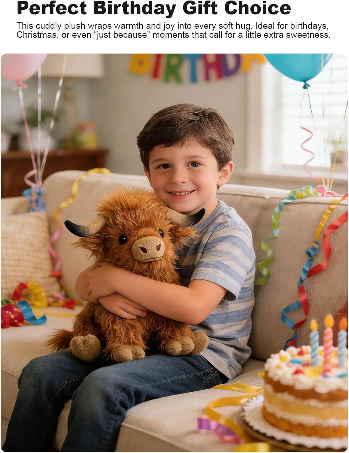 Highland Cow Fluffy Stuffed Animal, 10" Adorable Scottish Cow Plush Toy Cute Fuzzy Farm Animal Cattle Plushy Soft Home Decor Birthday Gift for Boys Girls Kids, Brown - Image 6