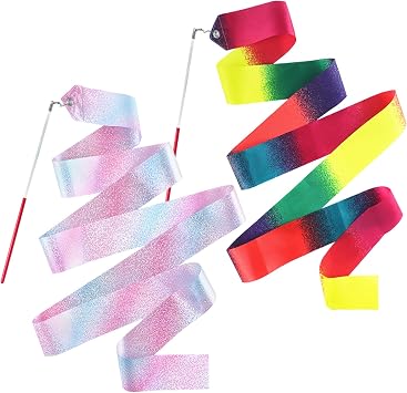 2 Pcs Dance Ribbons,Gymnastics Ribbon 78.7 Inch Twirling Dancing Ribbons Sparkly Dance Ribbon Birthday Party Decorations,Suitable for Girls Children Adults BalletSparkling Stars and Gradient Colors