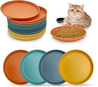 Fhiny 12PCS Whisker Fatigue Cat Bowl, 6 in Shallow Cat Food Dish Saucer Minimalist Single Pet Plate Wet Food Great for Kitten and Kitty Short Legged Cat Dishwasher Safe Wheat Straw