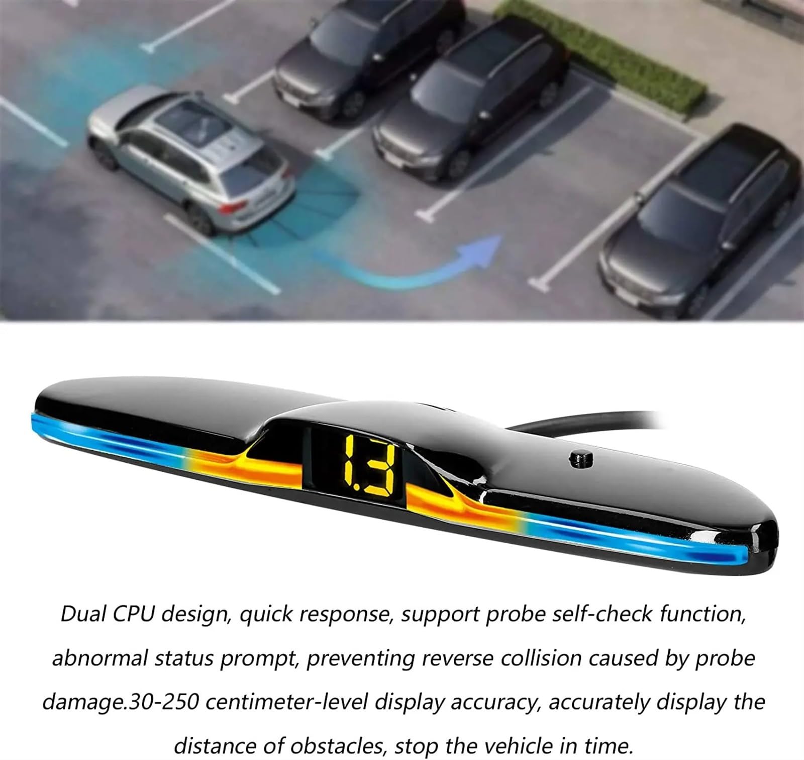 Capteur de stationnement Système D'aide Au Stationnement Voiture Moniteur Sauvegarde Inversée pour Véhicule Détecteur avec Affichage Distance LED Avertissement Sonore Radar De Recul(Grey)
