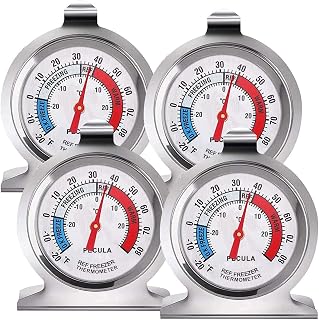 PECULA 4-Pack Refrigerator Freezer Thermometer Large Dial -20-80°F Accurate Stainless Steel Fridge Thermometer with Hook for Cooler