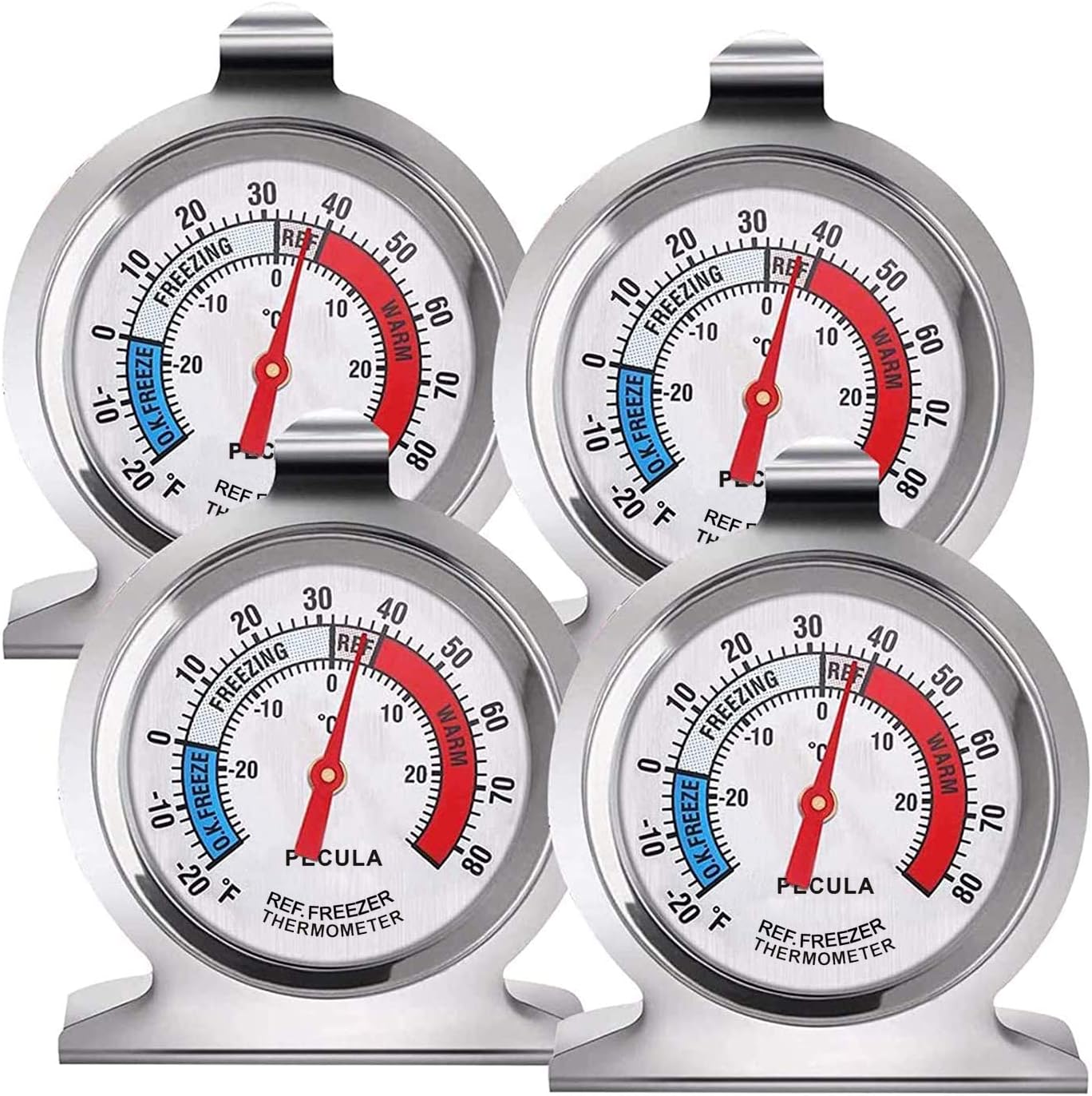 4PACK Refrigerator Thermometer -30-30 deg C/-20-80 deg F, Classic Fridge Thermometer Large Dial with Red Indicator Thermometer for Freezer Refrigerator Cooler