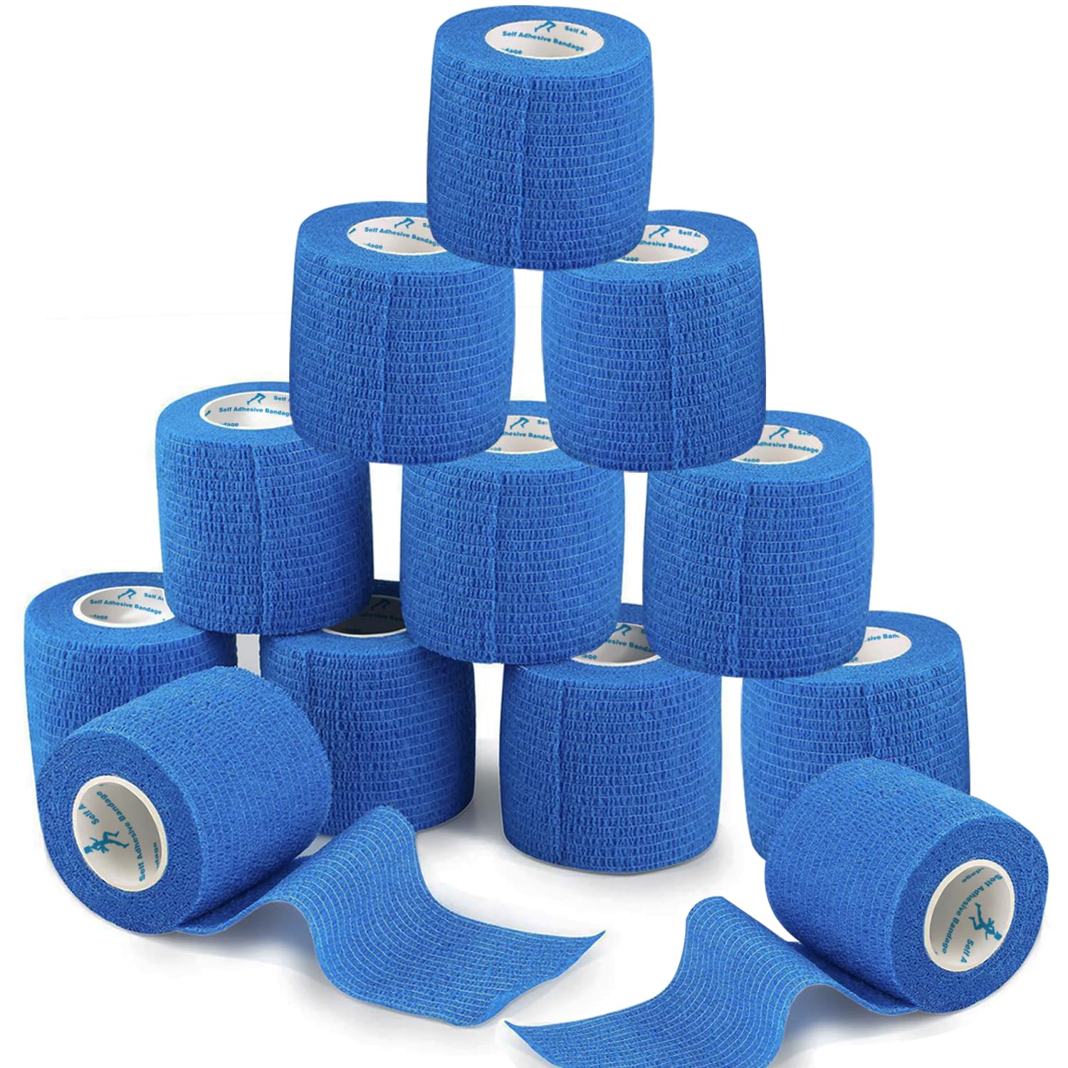 ANAMPION Selbsthaftende Bandage 12Rollen, 5cm x 4.5m Non-Woven Haftbandage Selbstklebend für Mensch und Tier, Flexibel Selbstklebender Verband für Sprunggelenke Schwellung, Sport, Haustiere (Blau)