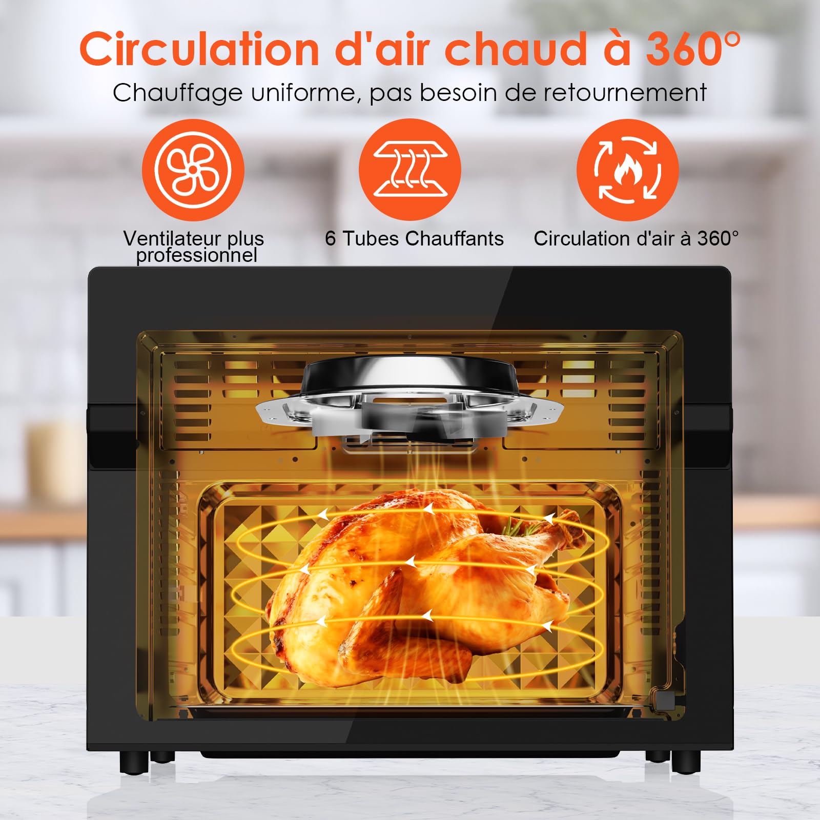 LLIVEKIT 30L Friteuse sans Huile avec Tournante Rôtissoire, 9 Accessoires | Air Fryer XXL 20 Programmes, Friteuse sans Huile avec Écran Tactile LED, Mini Four avce Livre de Recettes, 80°C-230°C
