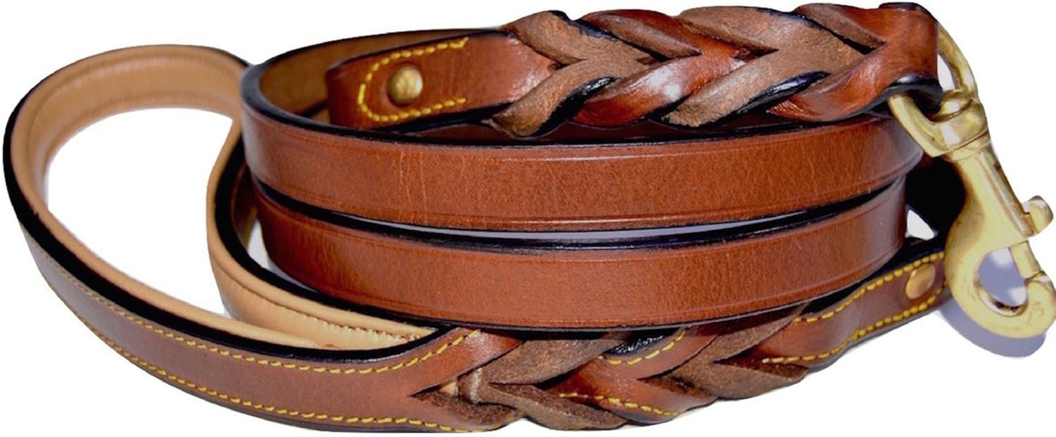 Soft Touch Collars Leather Braided Dog Leash, Brown 6ft x