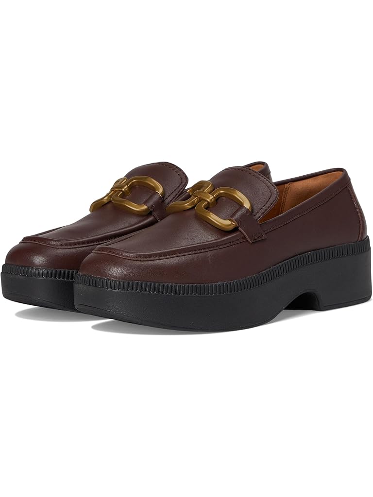 Brown FitFlop F-Luma Square-Chain Leather Loafers