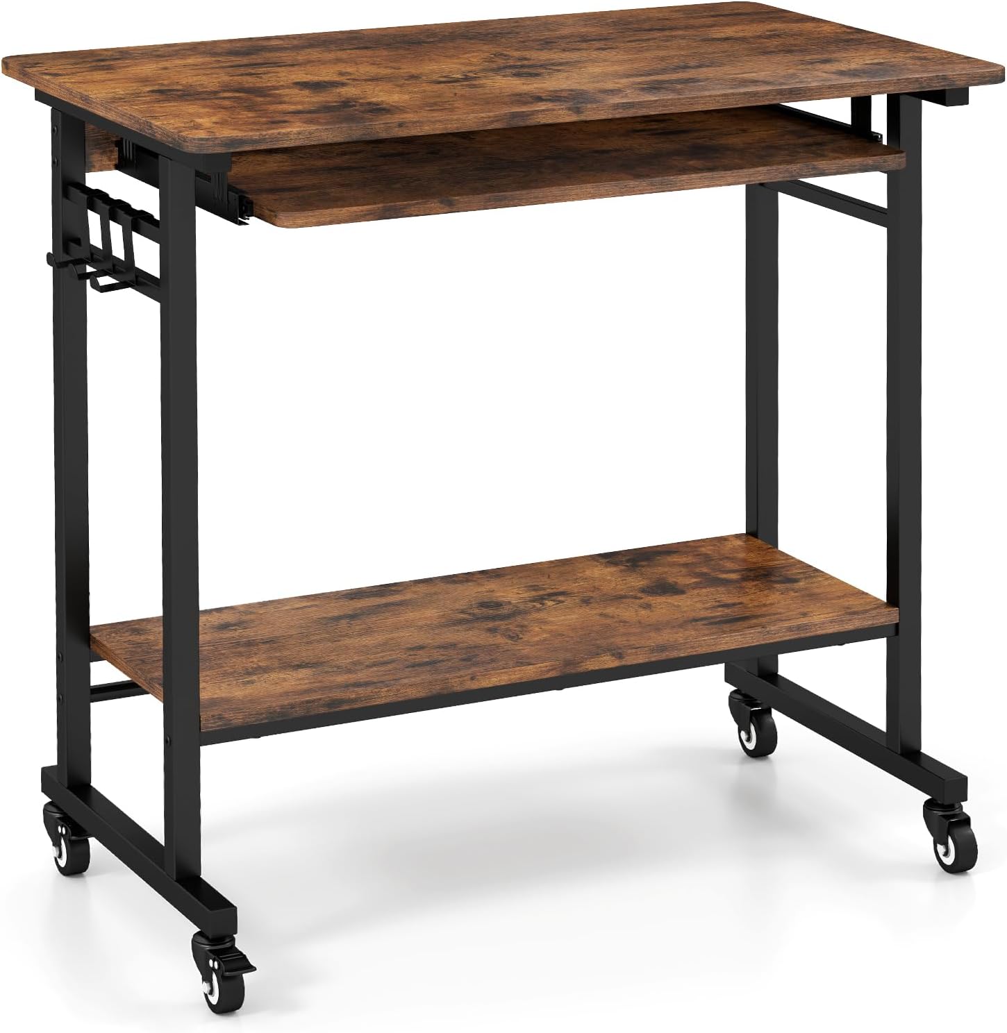 Amazon.com: LDAILY Small Computer Desk, Portable Desk on Wheels with ...