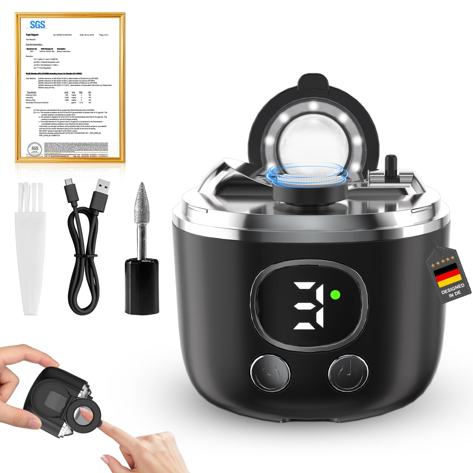 Cortaúñas eléctrico 4 en 1 para personas mayores, bebés, adultos, hombres y mujeres, recortadora automática de 3 velocidades con Mag plegable de 2.5X + LED, cabezales intercambiables, uñas gruesas